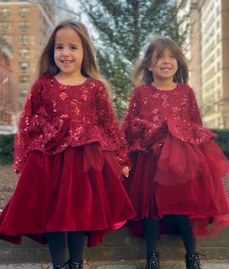 Maroon Sequin High Low Frock for Girls