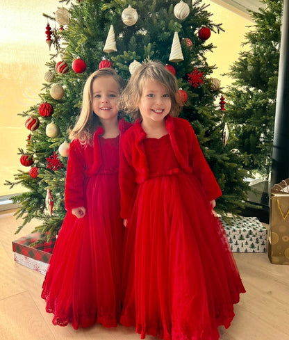 Red Net Gown with Shrug for Girls