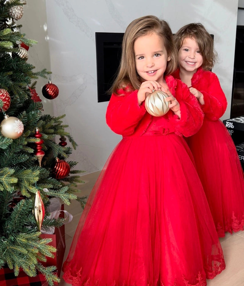 Red Net Gown with Shrug for Girls