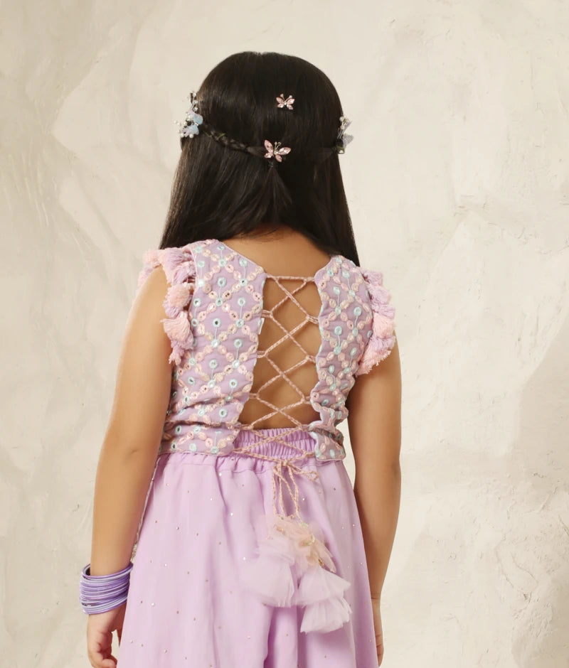 Lilac Dream: Mirror Embroidered Top & Plazzo Pant Set