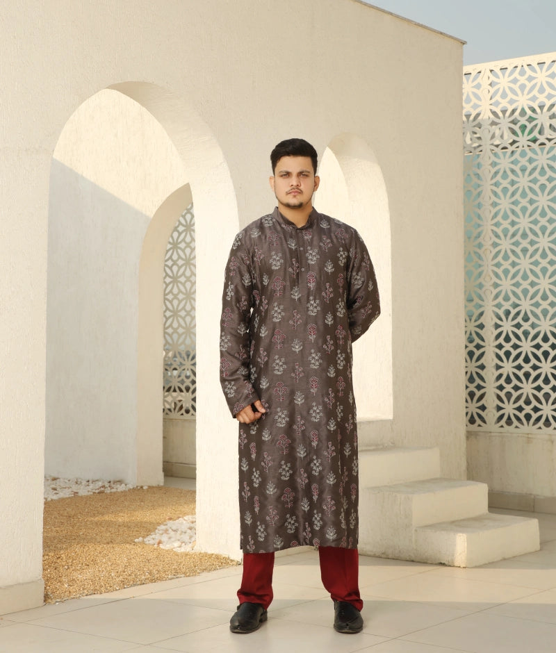 Elegant Grey Embroidered Kurta Set