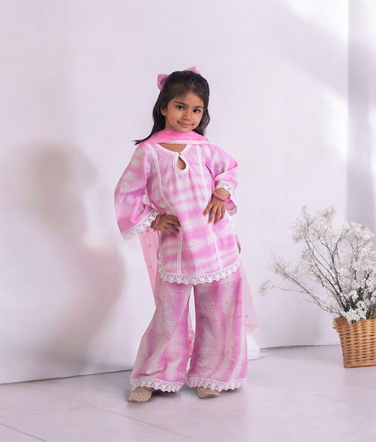 Pink Tie & Dye Kurti Sharara Set