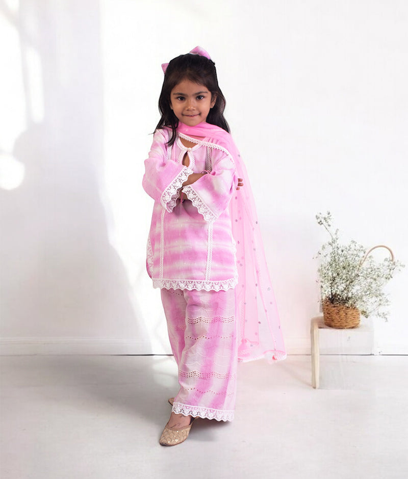 Pink Tie & Dye Kurti Sharara Set