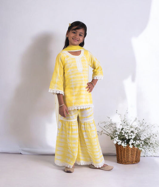 Yellow Tie & Dye Kurti Sharara Set