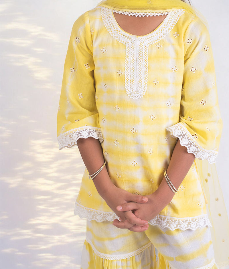 Yellow Tie & Dye Kurti Sharara Set