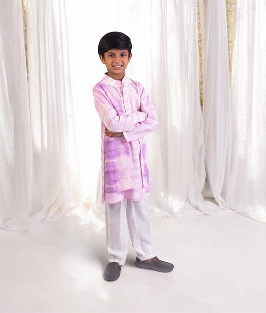 Lilac Tie & Dye attached Jacket with Kurta and Pant