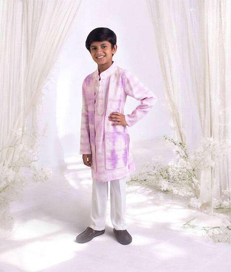 Lilac Tie & Dye attached Jacket with Kurta and Pant