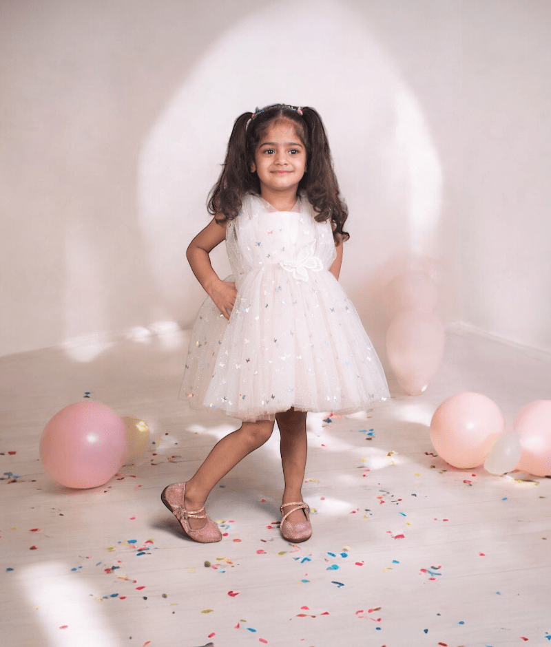 Manufactured by FAYON KIDS (Noida, U.P) Baby Pink Butterfly Frock