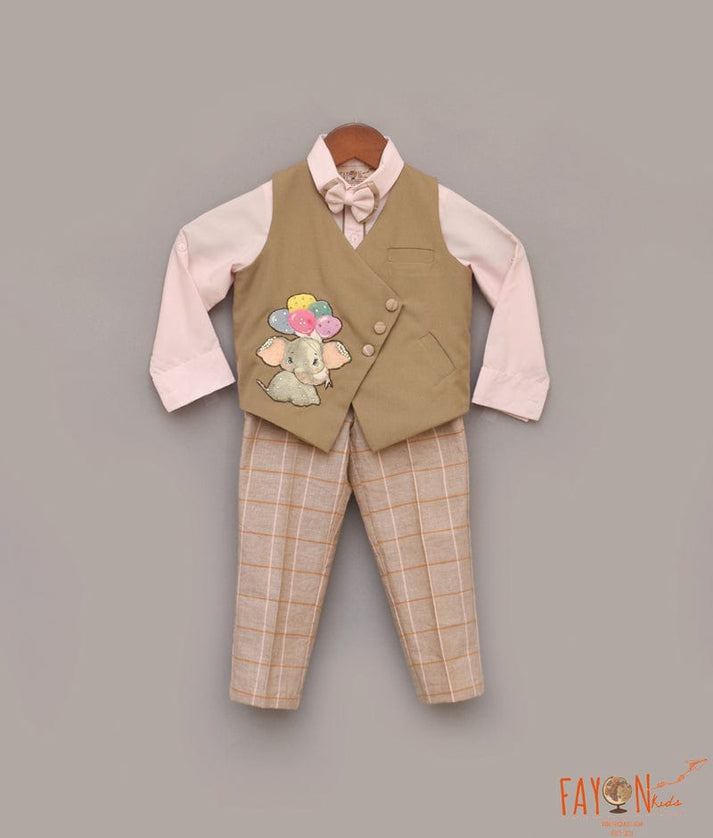 Manufactured by FAYON KIDS (Noida, U.P) Beige Waist Coat with Shirt and Pant for Boys