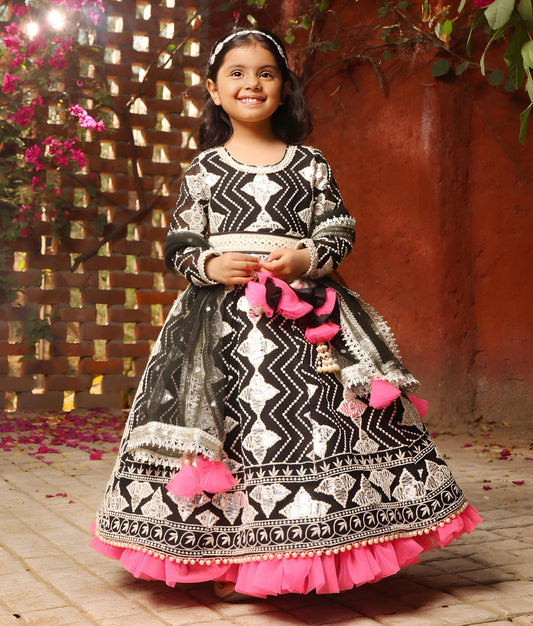 Manufactured by FAYON KIDS (Noida, U.P) Black Gota Embroidered Anarkali