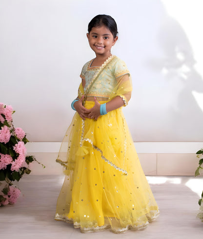 Manufactured by FAYON KIDS (Noida, U.P) Blue Brocade Choli with Lehenga