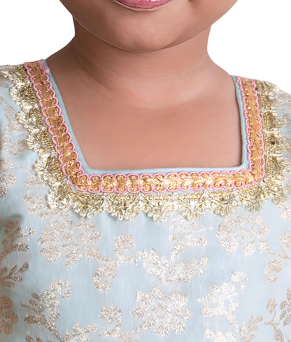 Manufactured by FAYON KIDS (Noida, U.P) Blue Brocade Choli with Lehenga