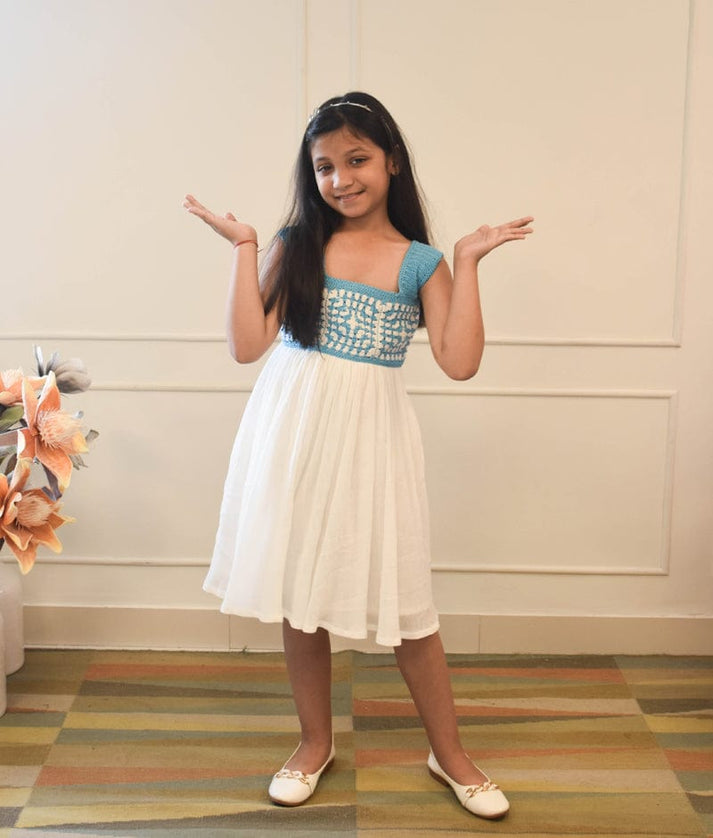 Blue and White Crochet Dress