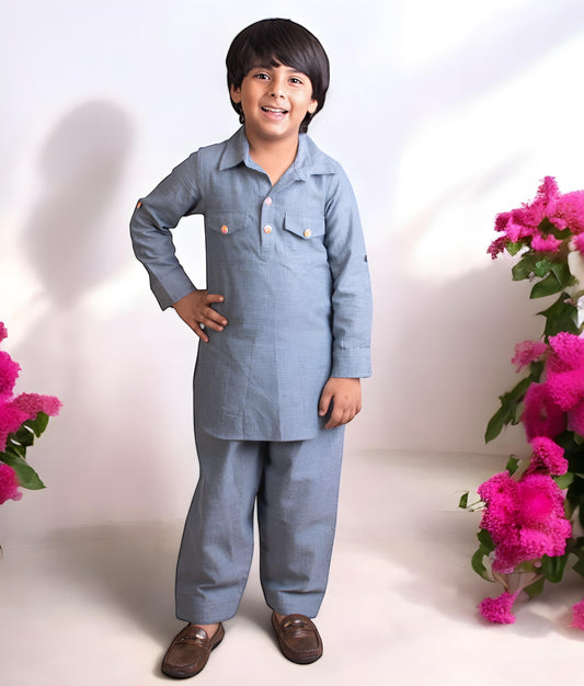 Manufactured by FAYON KIDS (Noida, U.P) Blue Denim Kurta with Denim Pant