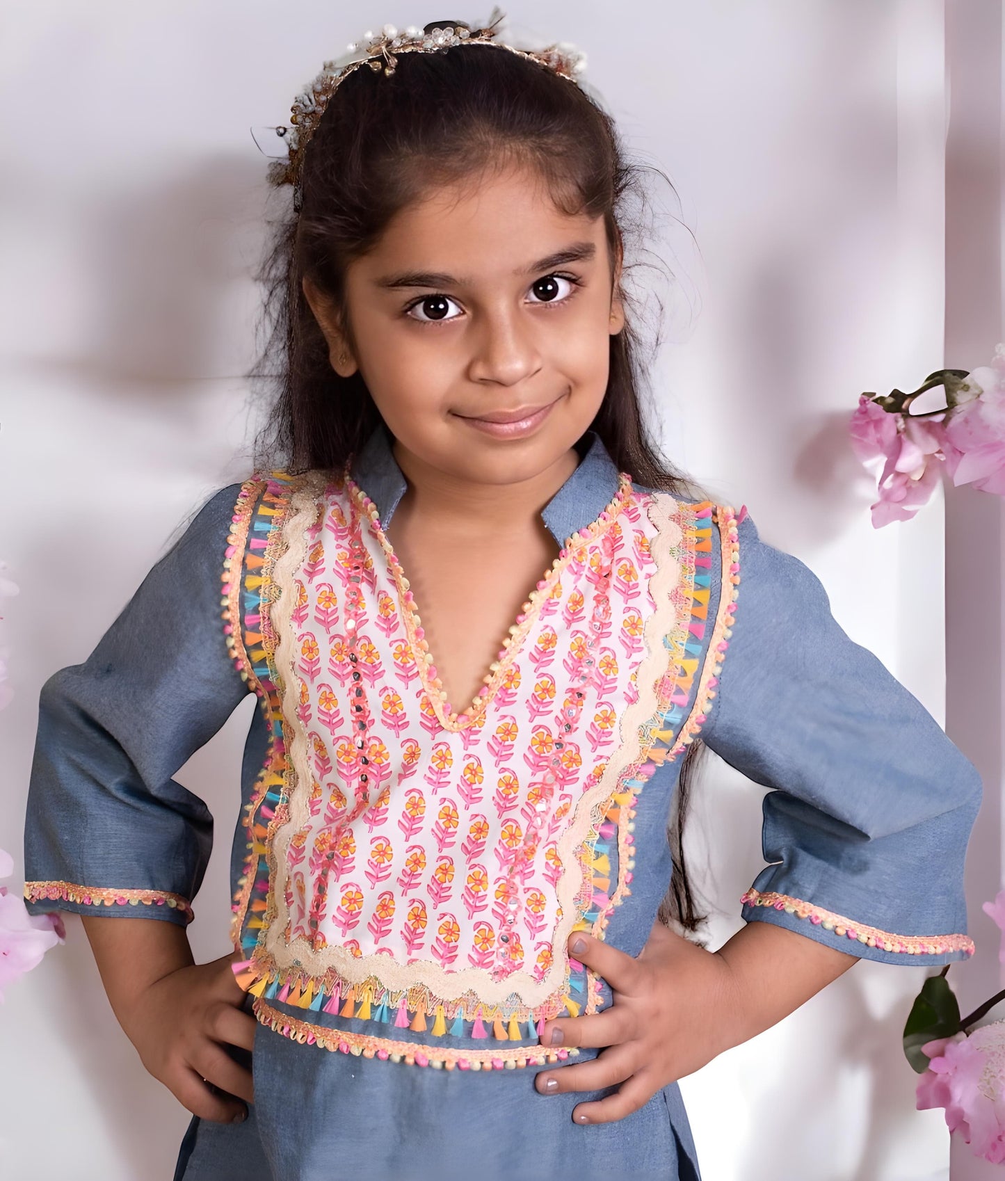 Manufactured by FAYON KIDS (Noida, U.P) Blue Denim Kurti with Demin Pant