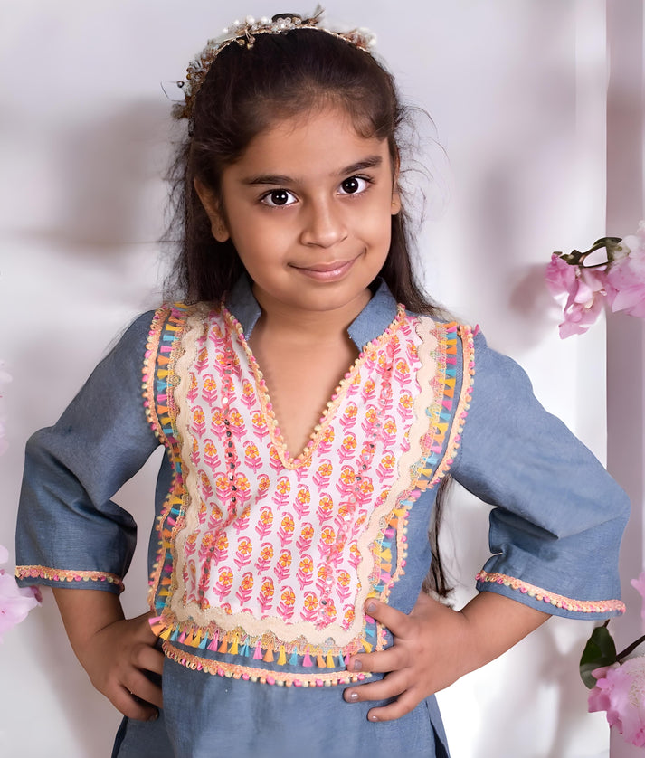 Manufactured by FAYON KIDS (Noida, U.P) Blue Denim Kurti with Demin Pant