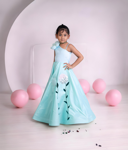 Manufactured by FAYON KIDS (Noida, U.P) Blue Embroidered Gown for Girls