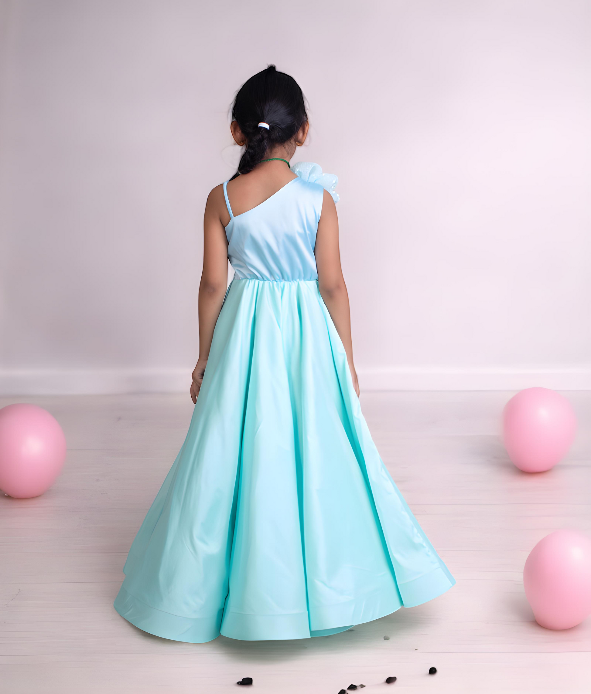 Manufactured by FAYON KIDS (Noida, U.P) Blue Embroidered Gown for Girls