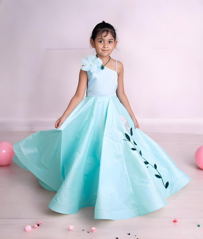 Manufactured by FAYON KIDS (Noida, U.P) Blue Embroidered Gown for Girls