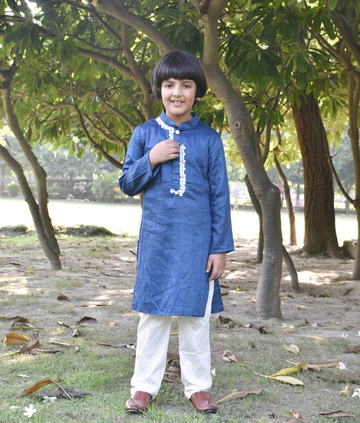 Blue Kurta with Dori Embroidery and Pant for Boys