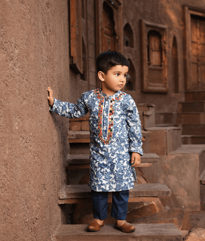 Manufactured by FAYON KIDS (Noida, U.P) Blue Printed Kurta Set