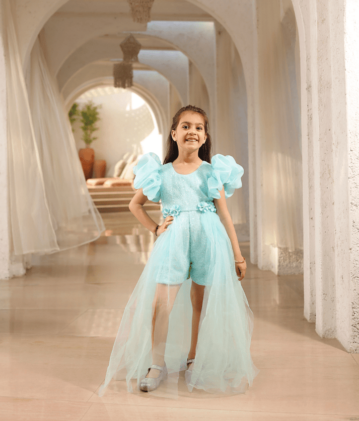 Manufactured by FAYON KIDS (Noida, U.P) Blue Sequence Romper with Trail