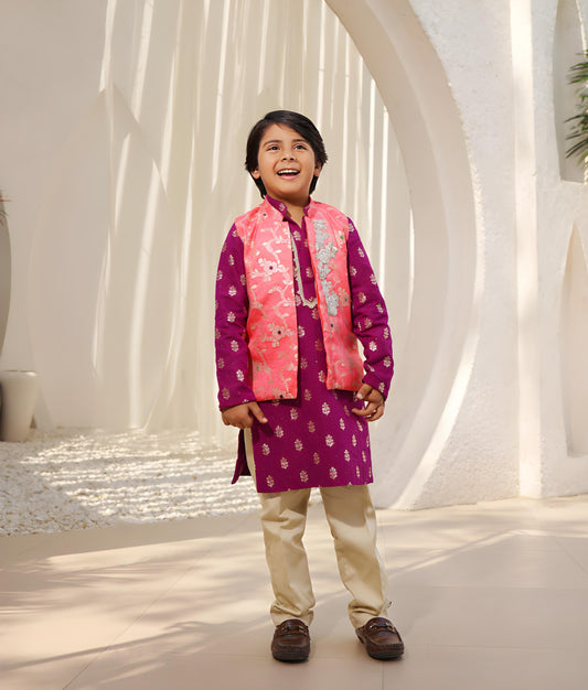 Manufactured by FAYON KIDS (Noida, U.P) Brocade Jacket with Kurta and Pant