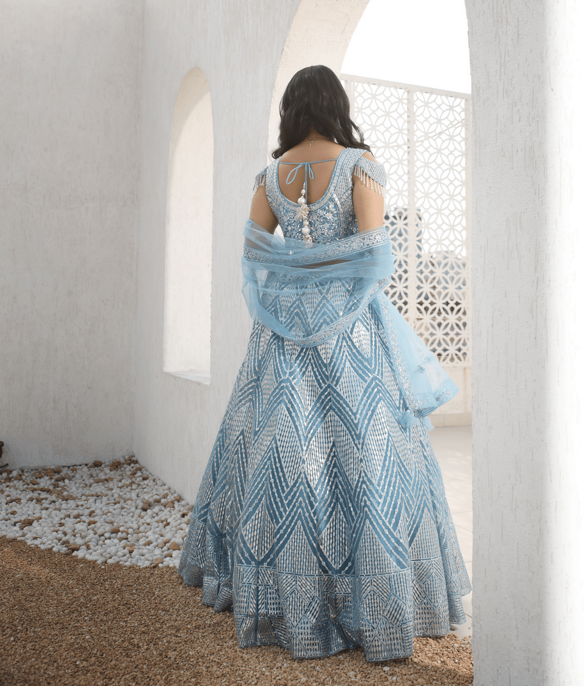 Manufactured by FAYON KIDS (Noida, U.P) Celestial Blue: Embroidered Lehenga Set