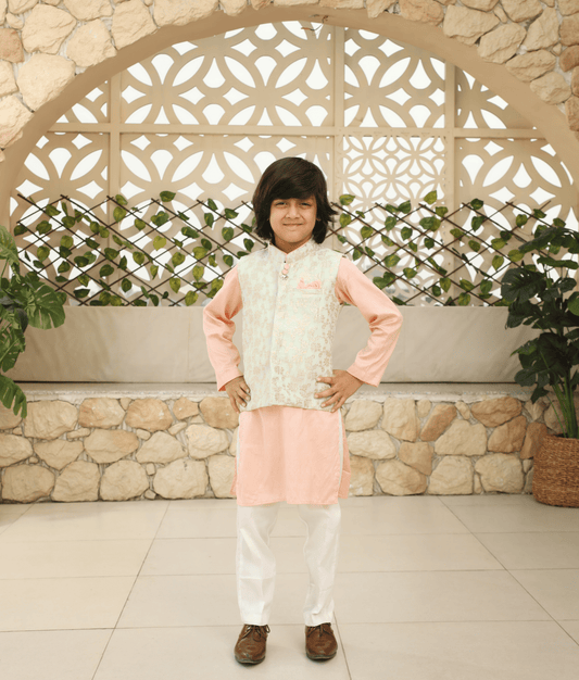 Manufactured by FAYON KIDS (Noida, U.P) Chanderi Brocade Jacket with Kurta and Pant for Boys