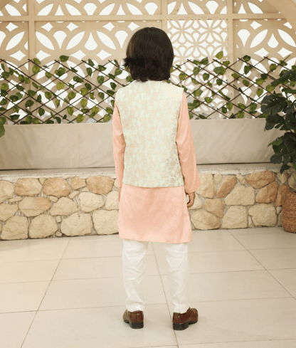 Manufactured by FAYON KIDS (Noida, U.P) Chanderi Brocade Jacket with Kurta and Pant for Boys