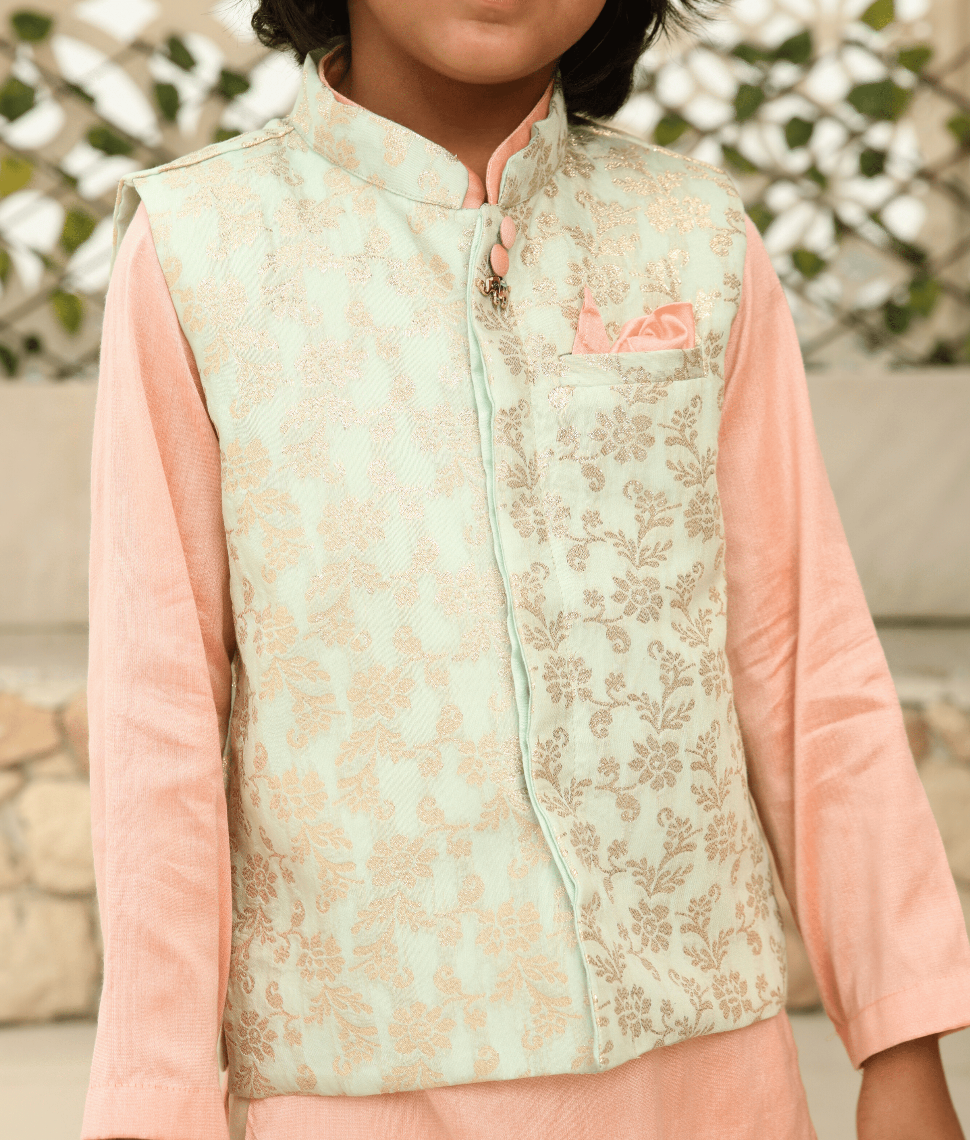 Manufactured by FAYON KIDS (Noida, U.P) Chanderi Brocade Jacket with Kurta and Pant for Boys