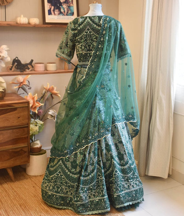 Emerald Elegance: Green Embroidered Lehenga Choli Set