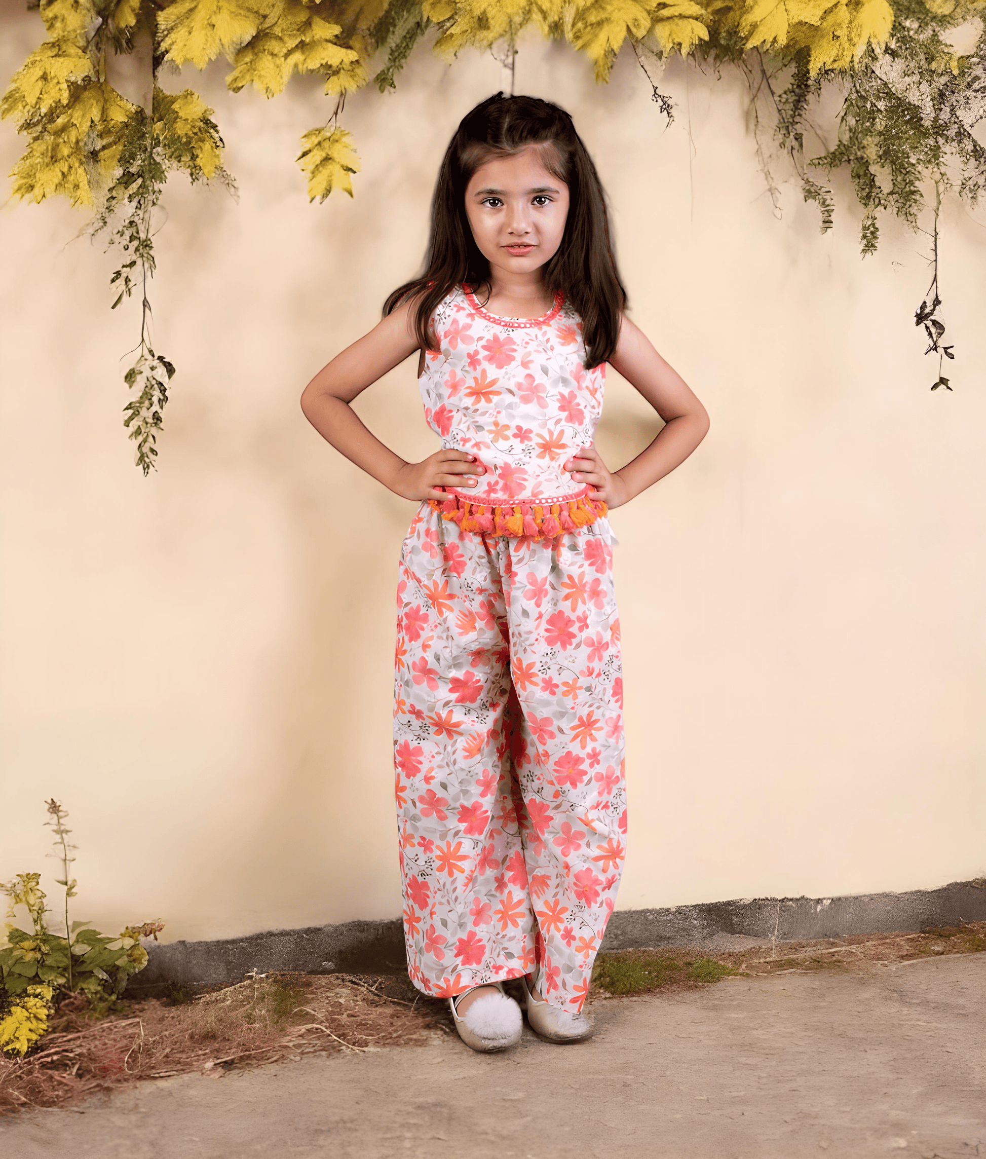 Manufactured by FAYON KIDS (Noida, U.P) Floral Printed Crop Top Pants Set