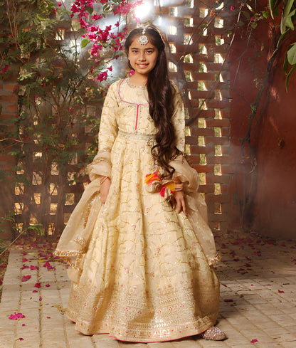 Manufactured by FAYON KIDS (Noida, U.P) Golden Embroidered Anarkali