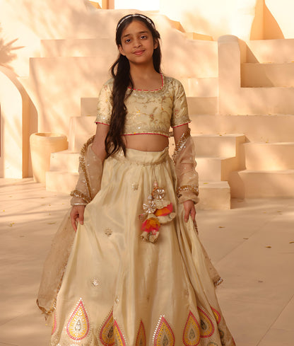 Manufactured by FAYON KIDS (Noida, U.P) Golden Embroidered Lehenga Choli