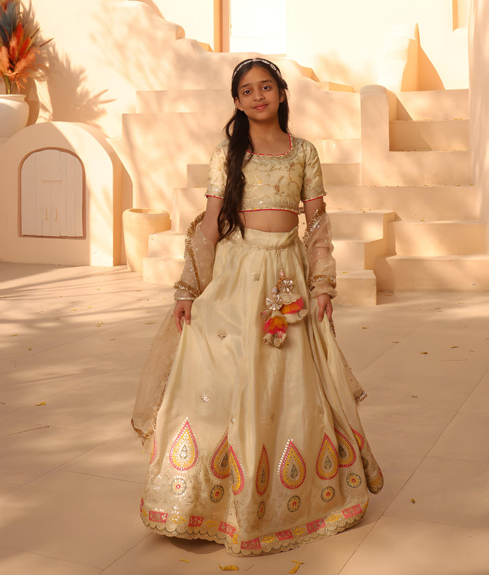 Manufactured by FAYON KIDS (Noida, U.P) Golden Embroidered Lehenga Choli