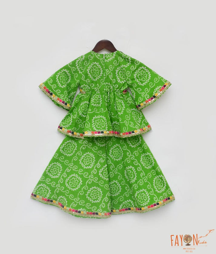 Green Bandhej Kurti Sharara for Girls