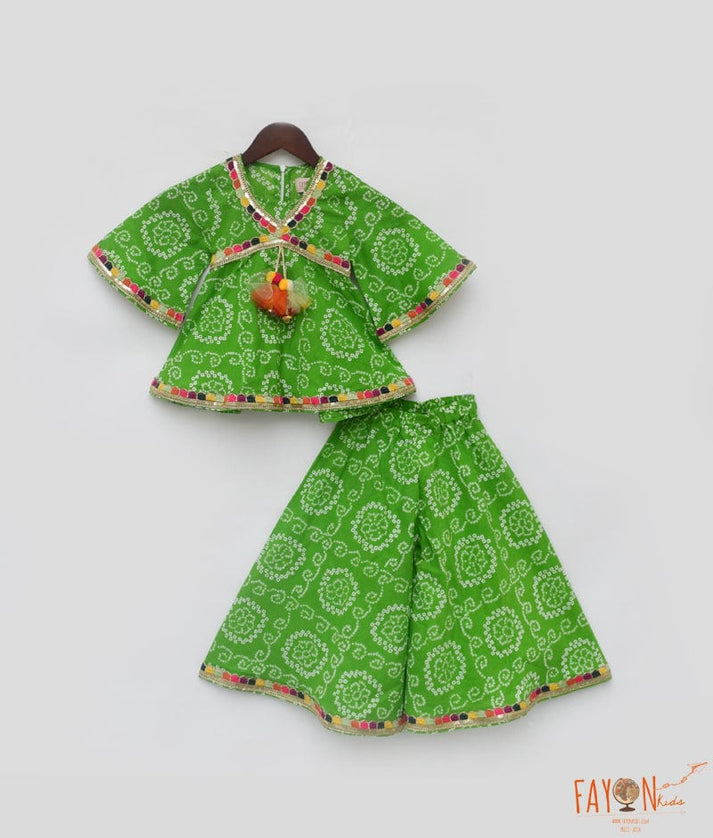 Green Bandhej Kurti Sharara for Girls