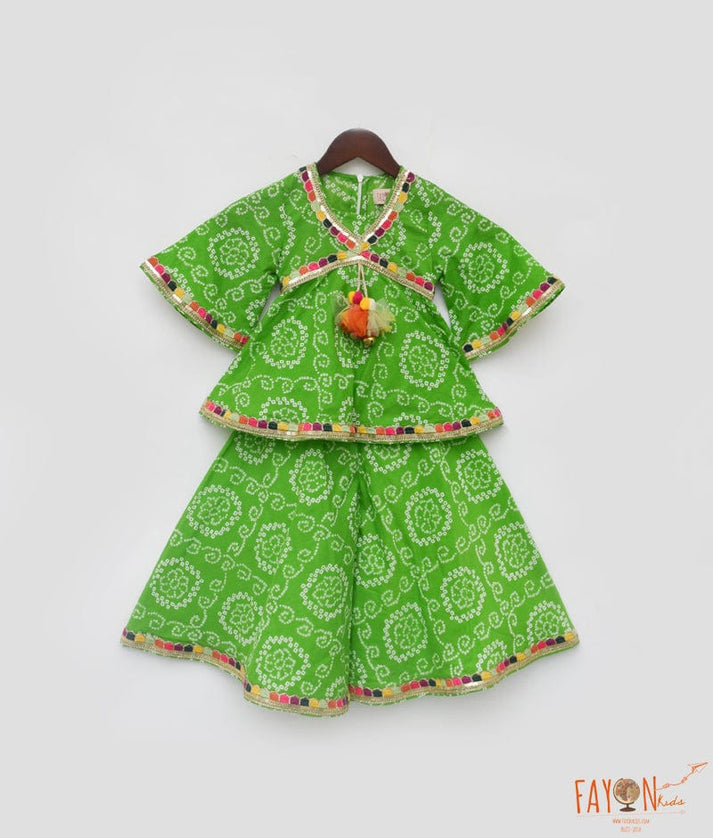 Green Bandhej Kurti Sharara for Girls