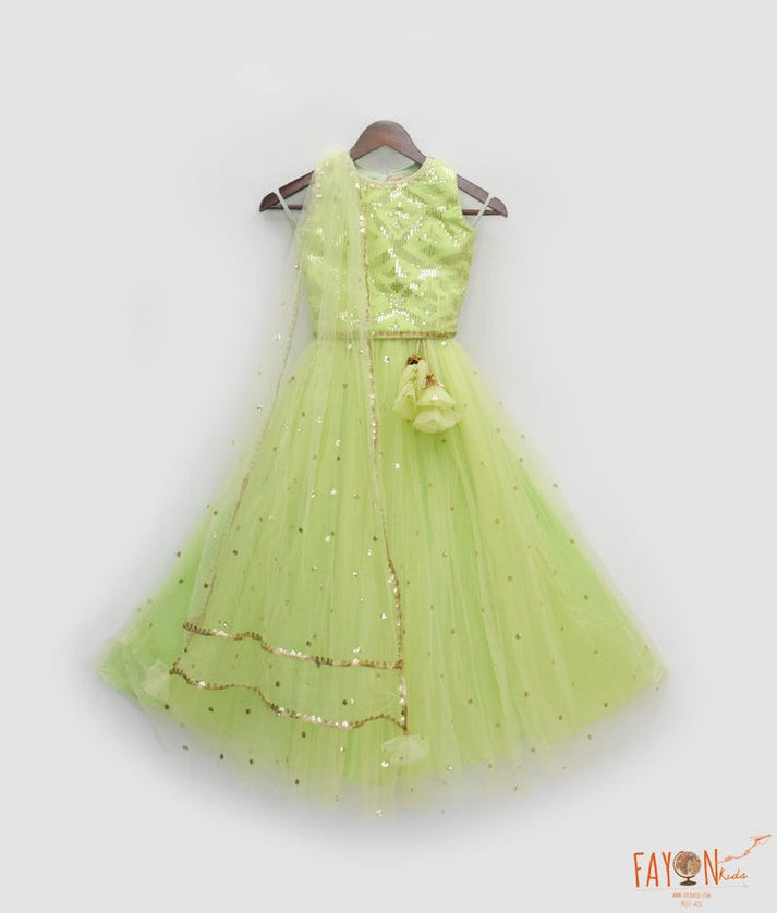 Green Boti Net Lehenga Set