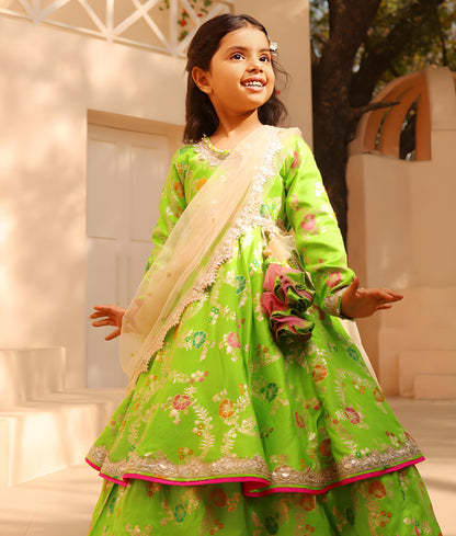 Manufactured by FAYON KIDS (Noida, U.P) Green Brocade Anarkali