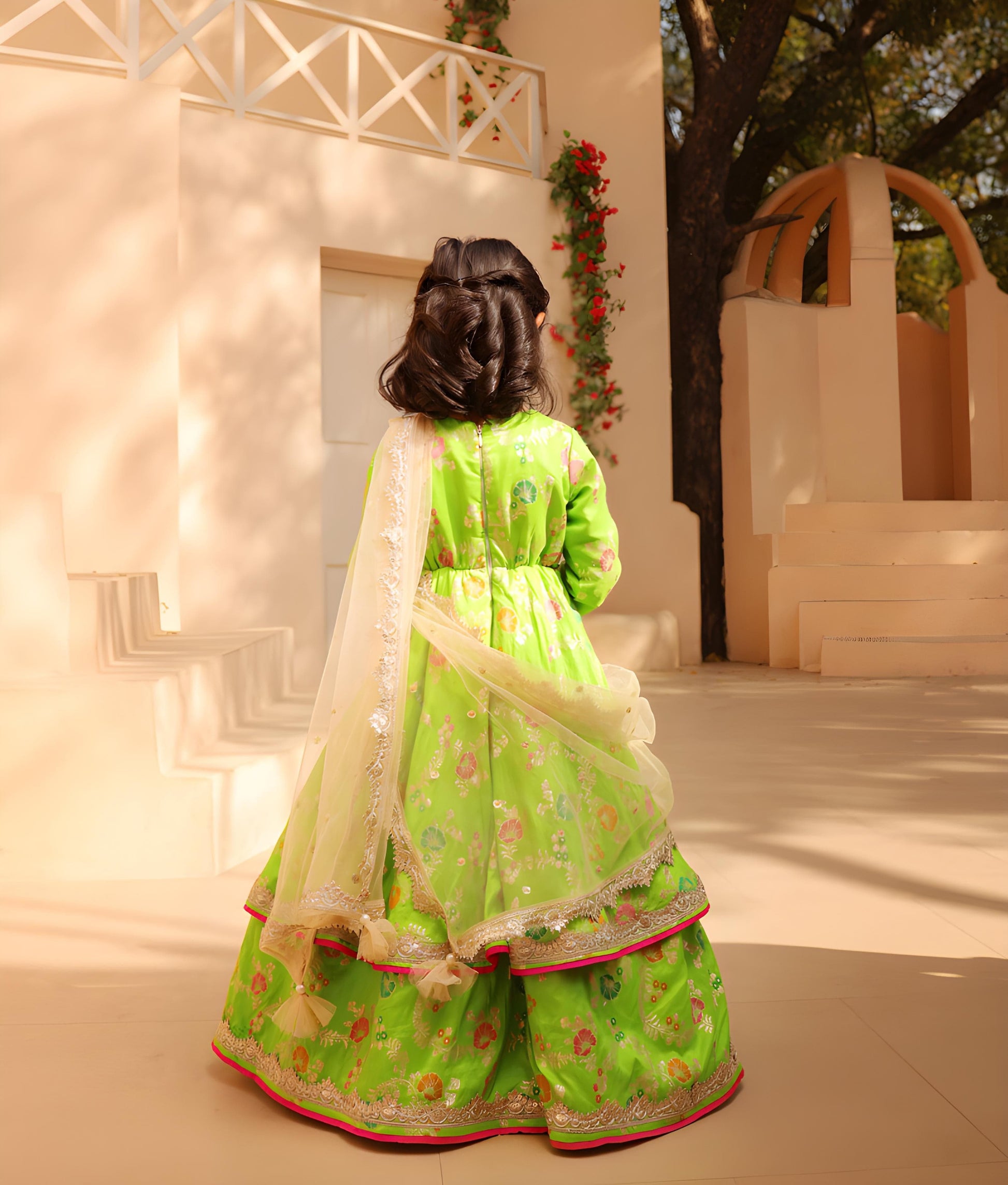 Manufactured by FAYON KIDS (Noida, U.P) Green Brocade Anarkali