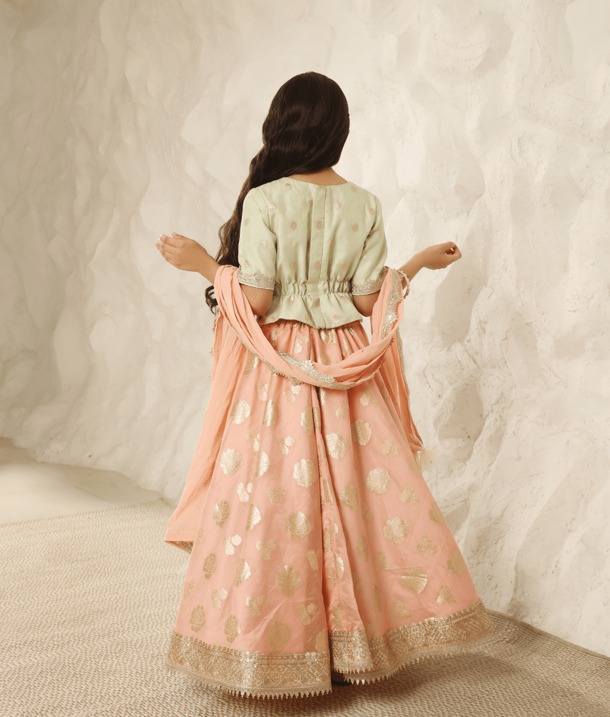 Manufactured by FAYON KIDS (Noida, U.P) Green Chanderi Choli with Lehenga for Girls