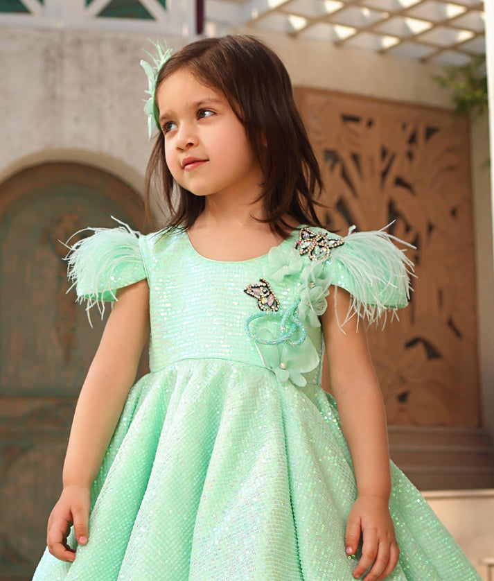 Manufactured by FAYON KIDS (Noida, U.P) Green Embroidery Gown for Girls