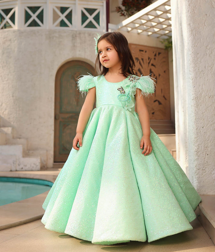 Manufactured by FAYON KIDS (Noida, U.P) Green Embroidery Gown for Girls