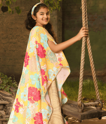 Manufactured by FAYON KIDS (Noida, U.P) Green Floral Anarkali Set