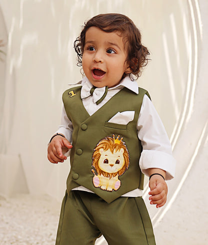 Green Waistcoat with Pant and Shirt for Boys