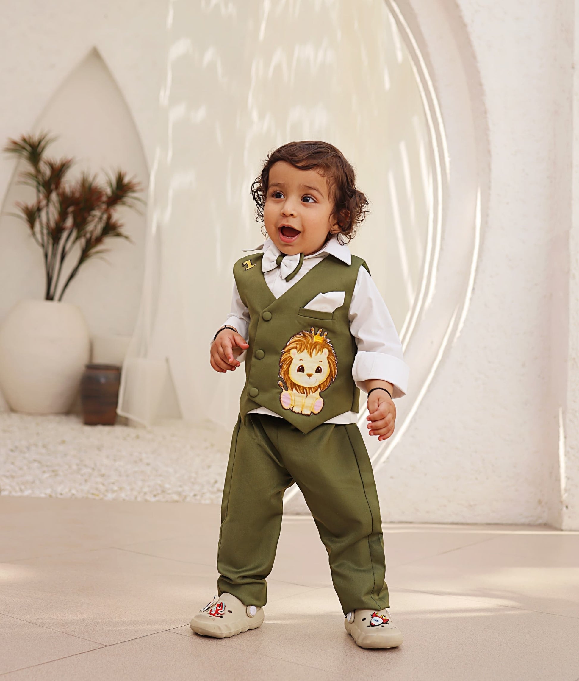 Green Waistcoat with Pant and Shirt for Boys