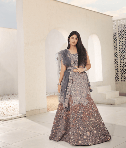 Manufactured by FAYON KIDS (Noida, U.P) Grey Embroidered Lehenga Set