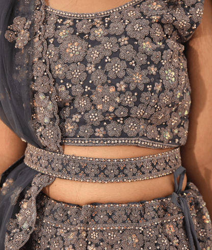 Manufactured by FAYON KIDS (Noida, U.P) Grey Embroidered Lehenga Set